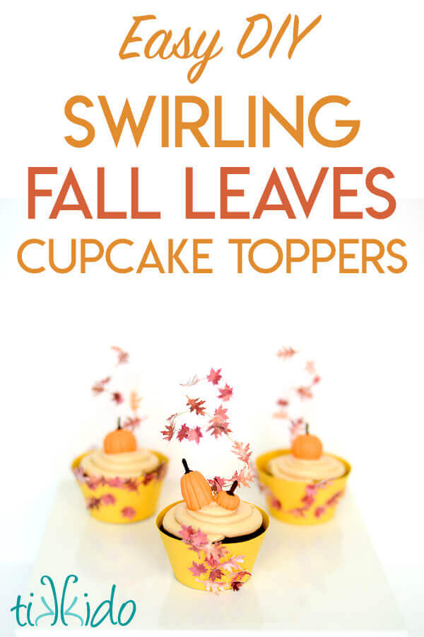 Cupcake toppers that look like swirling fall leaves.