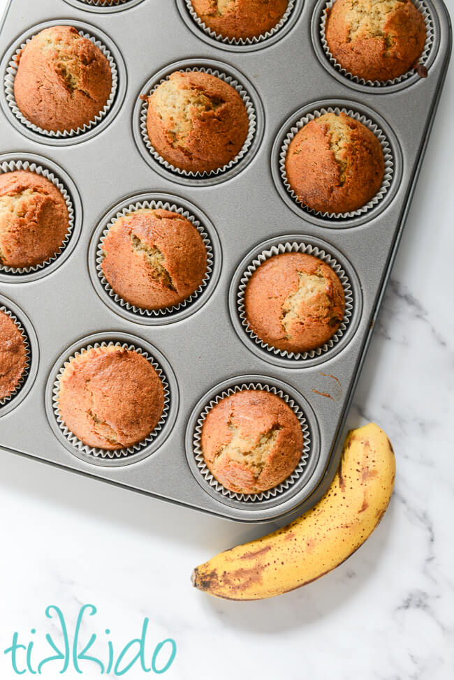 Banana Muffins Banana bread baked as banana muffins in a cupcake tin.
